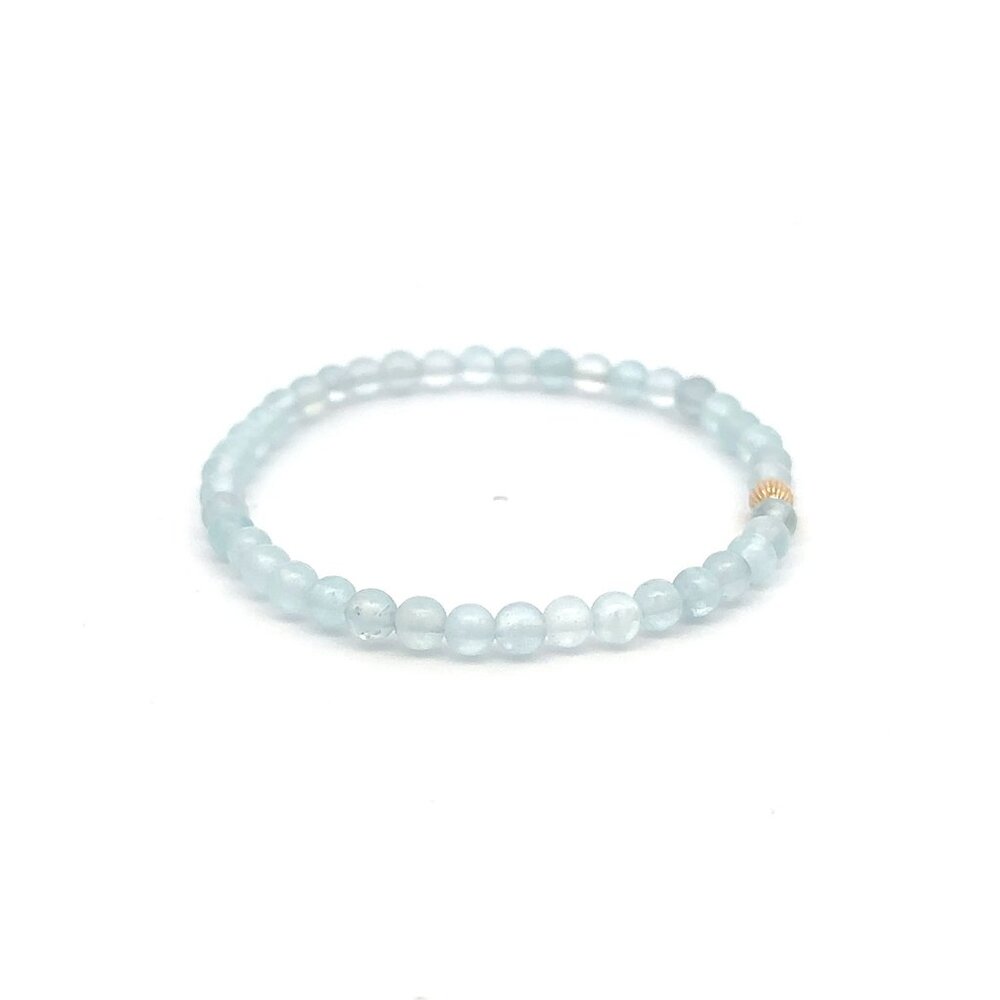 Gemstones Aquamarine Mini 4mm Stretchable Bracelet 14k Gold Bead Corrugated - Picture 6 of 6